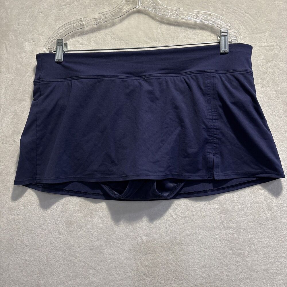 Lands End Mini Swim Skirt Skort Brief Bottom Slit Navy Blue Women's 14P Petite